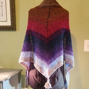 Multicolor Crochet Shawl with Tassels